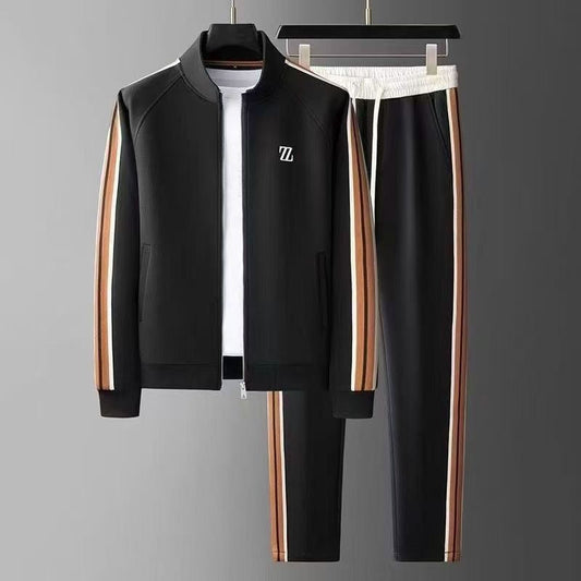 Men's Knit Tracksuit Set with Zip Jacket and Side Stripes 8