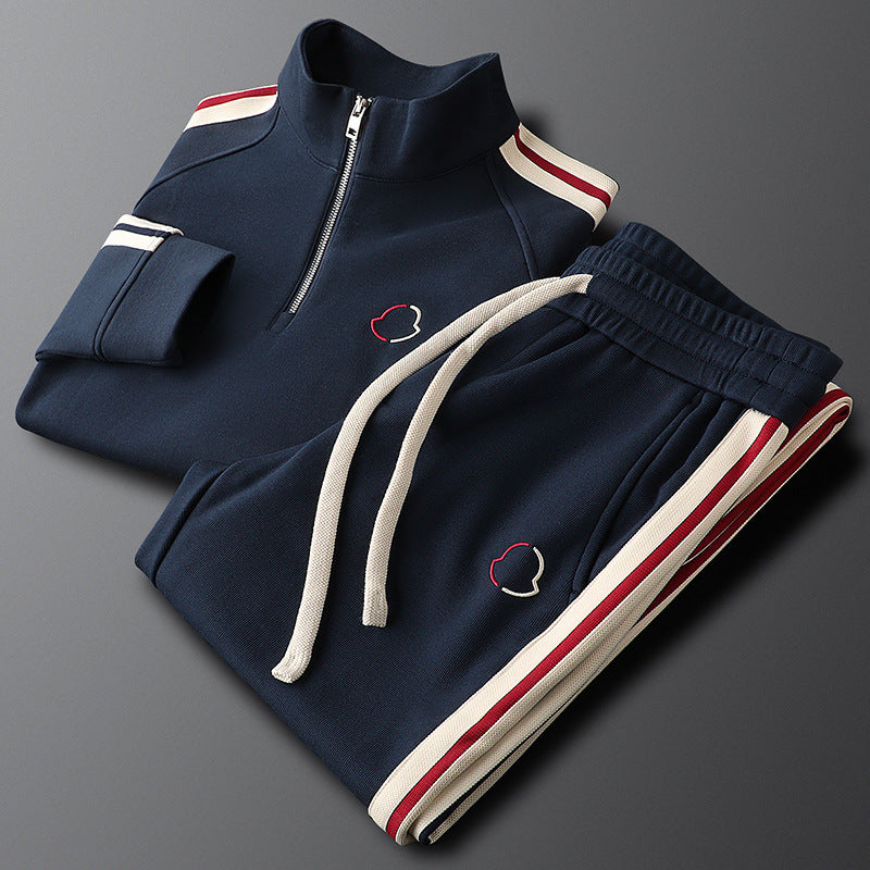 Men's Knit Tracksuit with Half-Zip Top and Stripe Trim 0