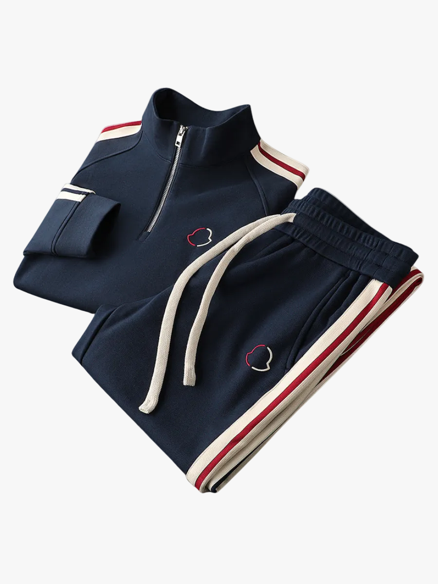 Men's Knit Tracksuit with Half-Zip Top and Stripe Trim 1