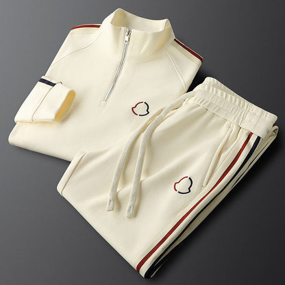 Men's Knit Tracksuit with Half-Zip Top and Stripe Trim 9