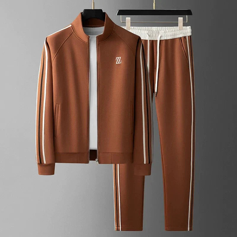 Men's Knit Tracksuit with Zip Jacket and Stripe Trim 0