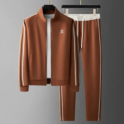Men's Knit Tracksuit with Zip Jacket and Stripe Trim 0