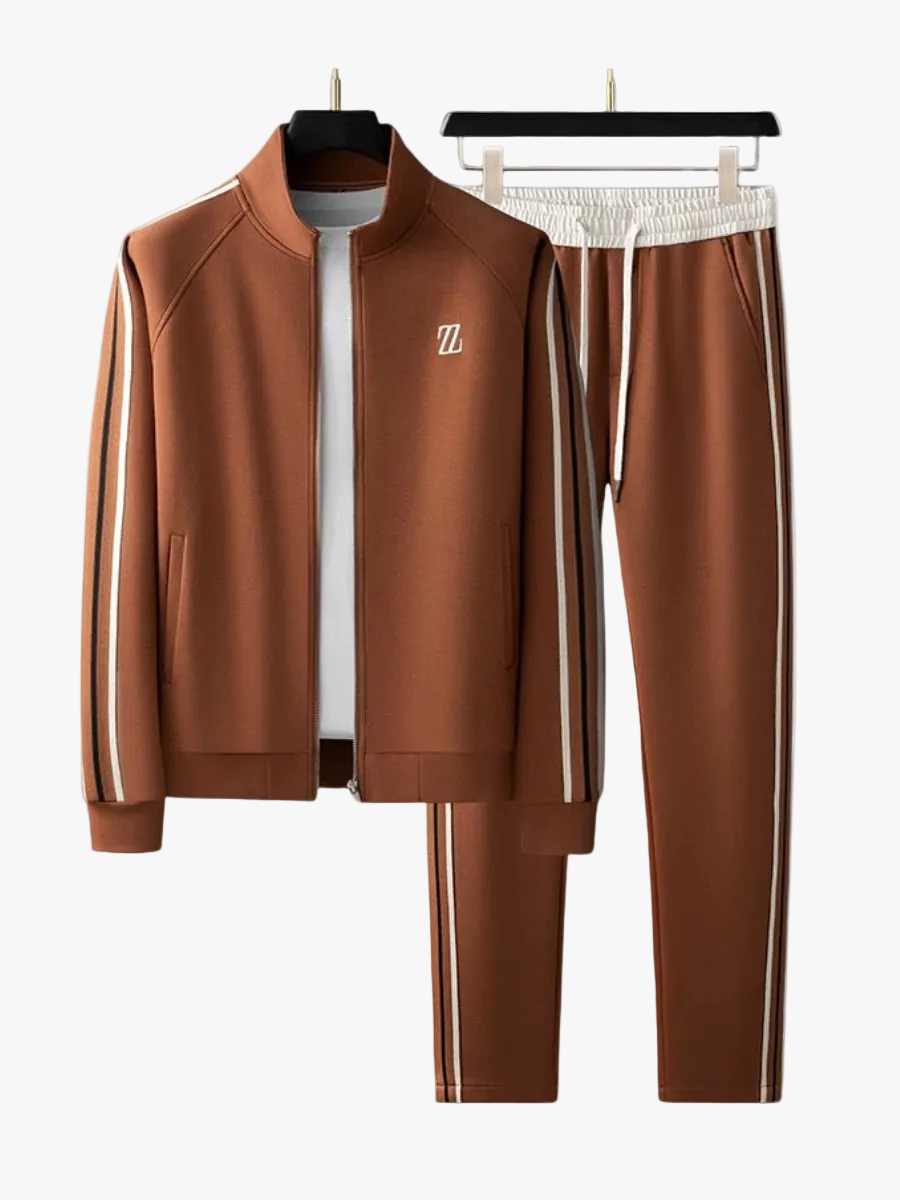 Men's Knit Tracksuit with Zip Jacket and Stripe Trim 1