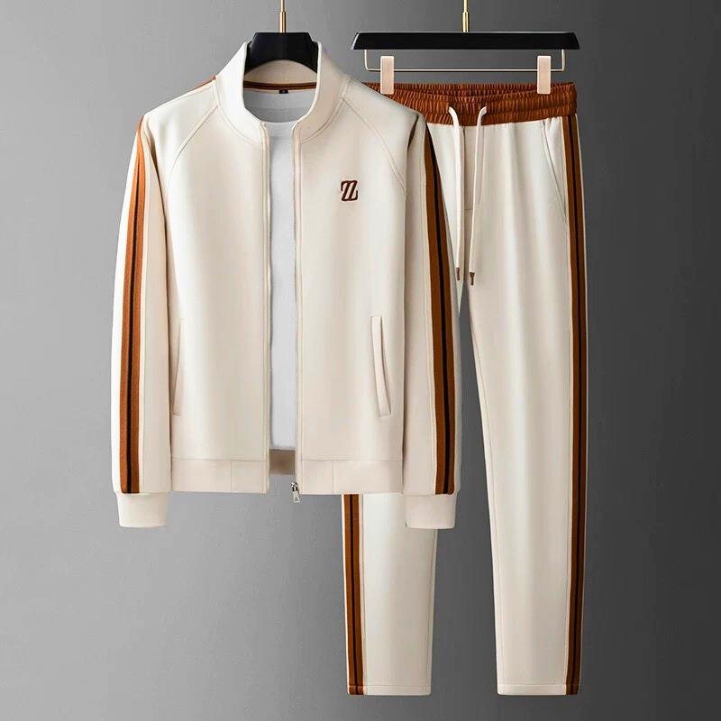 Men's Knit Tracksuit with Zip Jacket and Stripe Trim 3