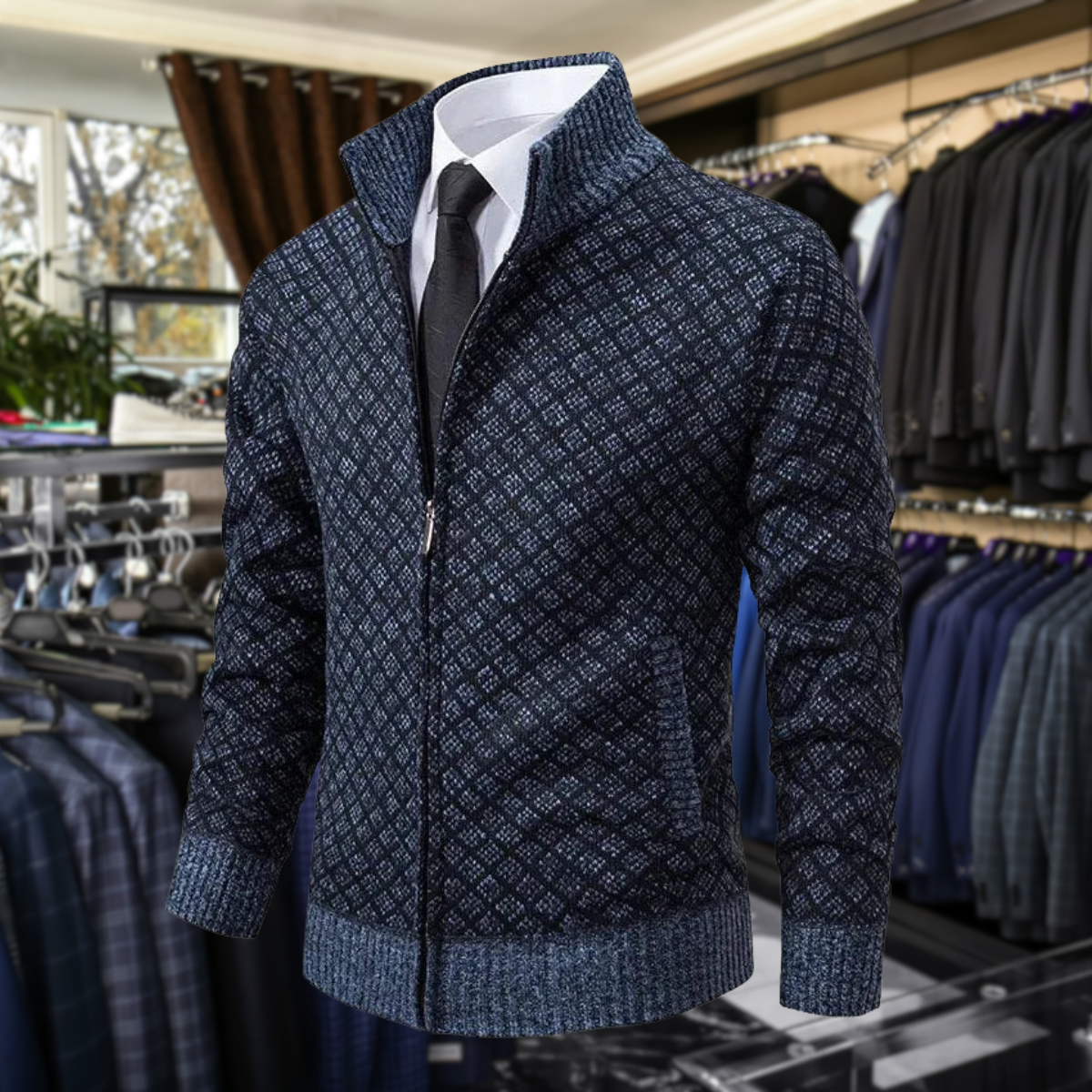 Men's Knit Zip-Up Sweater with Stand Collar and Pockets 0
