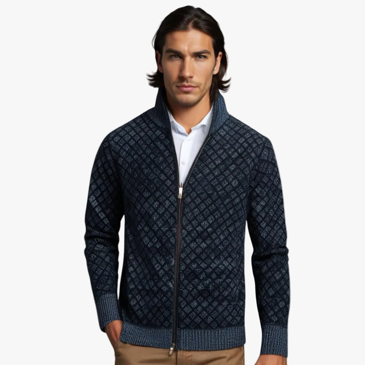 Men's Knit Zip-Up Sweater with Stand Collar and Pockets 1