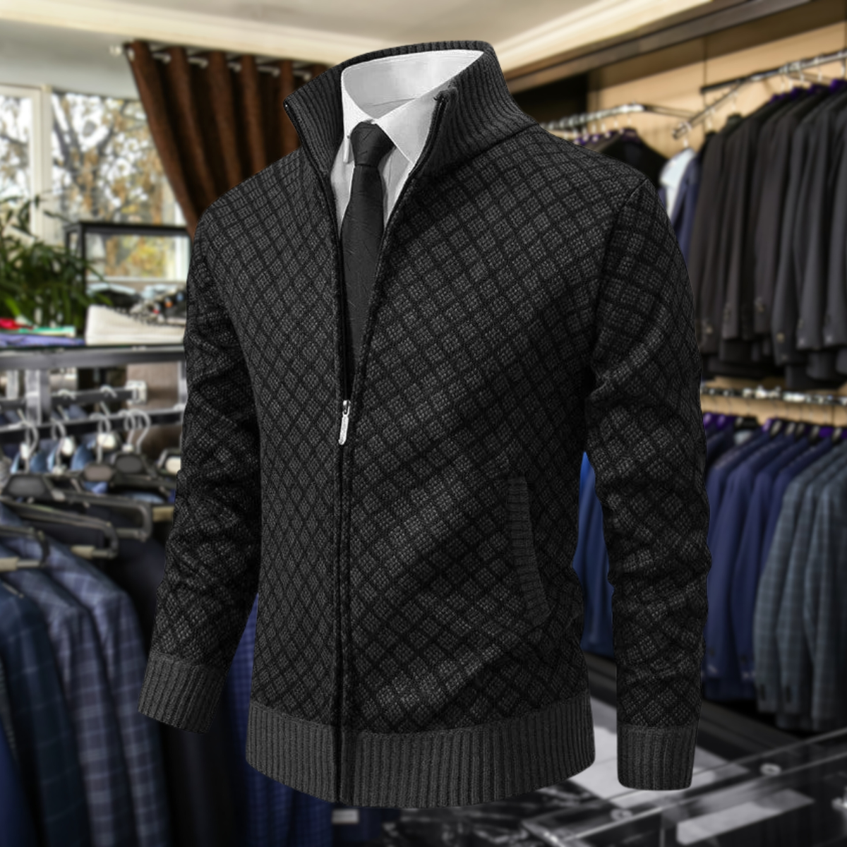 Men's Knit Zip-Up Sweater with Stand Collar and Pockets 2