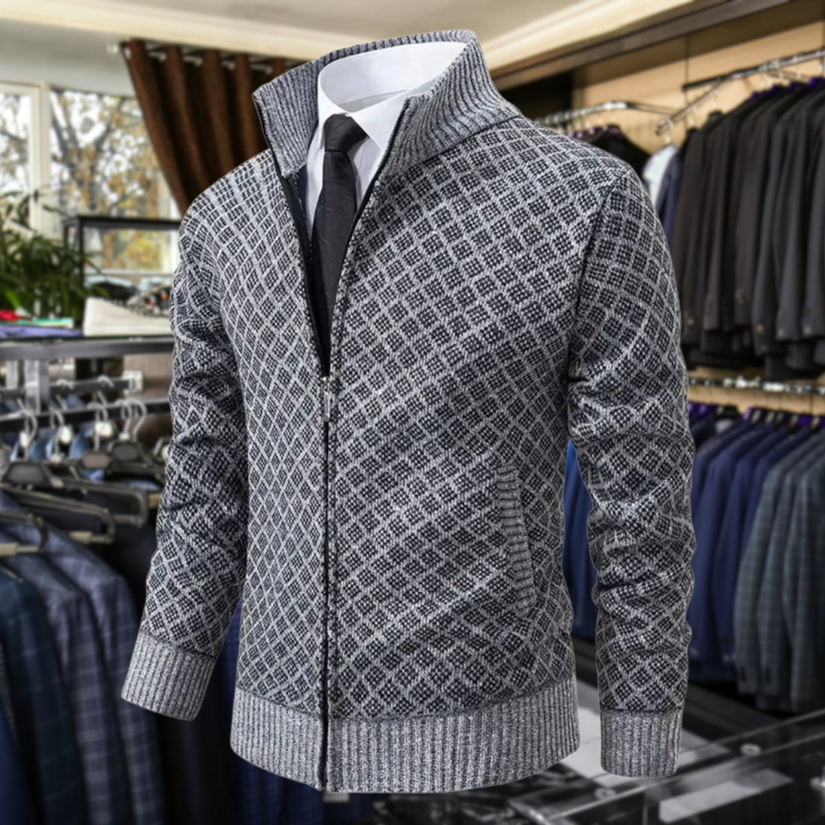 Men's Knit Zip-Up Sweater with Stand Collar and Pockets 4