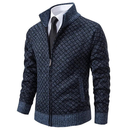 Men's Knit Zip-Up Sweater with Stand Collar and Pockets 8