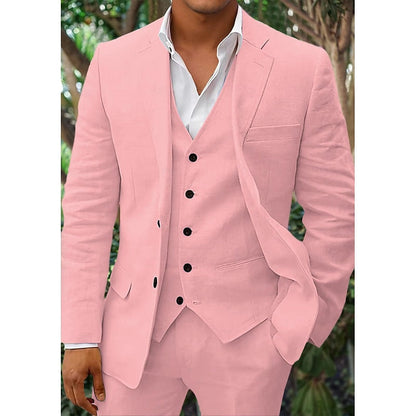 Men's Linen-Blend Suit with Notched Lapel and Button Vest 4