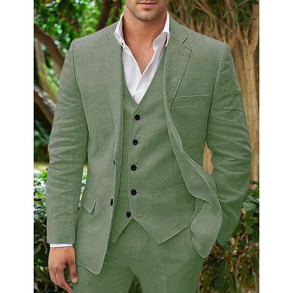 Men's Linen-Blend Suit with Notched Lapel and Button Vest 6