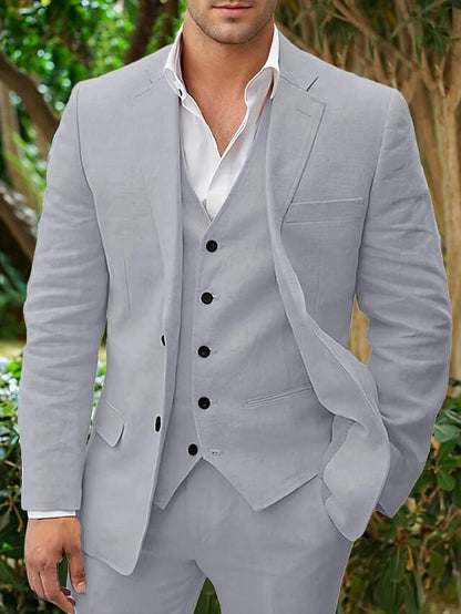Men's Linen-Blend Suit with Notched Lapel and Button Vest 7