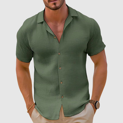 Men's Linen-Blend Woven Shirt with Button Placket and Spread Collar 4