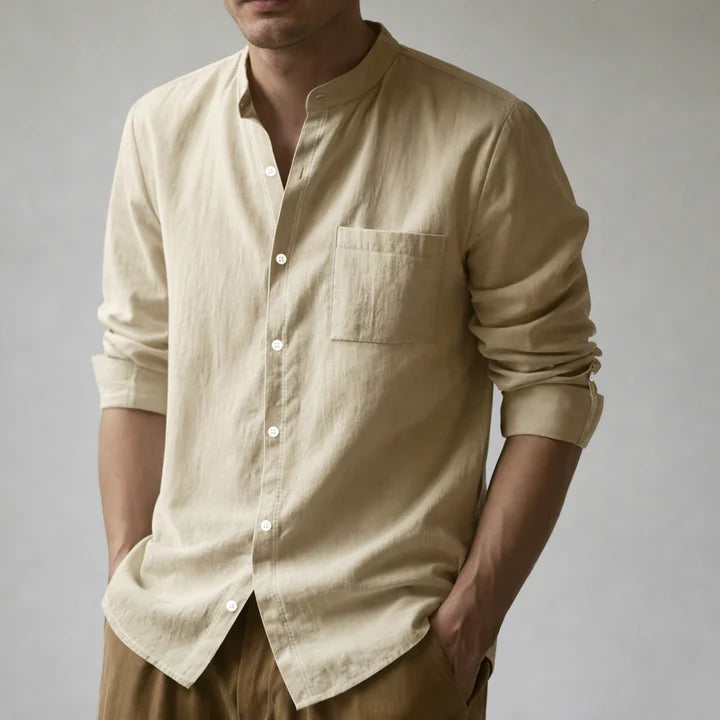 Men's Linen Cotton Blend Long-Sleeve Shirt 0
