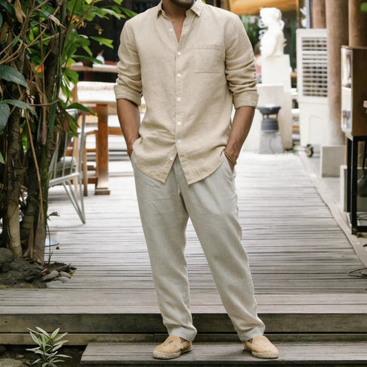 Men's Linen Cotton Blend Long-Sleeve Shirt 2