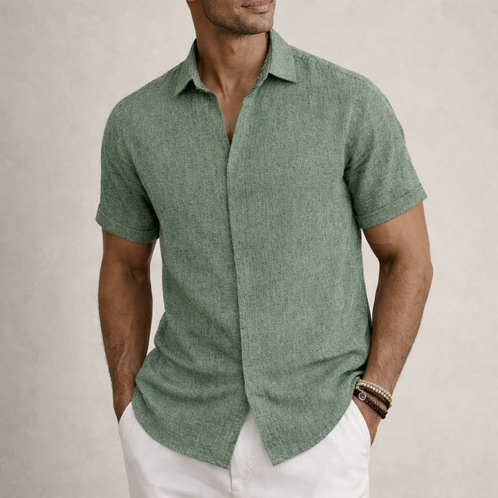 Men's Linen Cotton Blend Short Sleeve Shirt 0