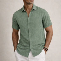 Men's Linen Cotton Blend Short Sleeve Shirt 0