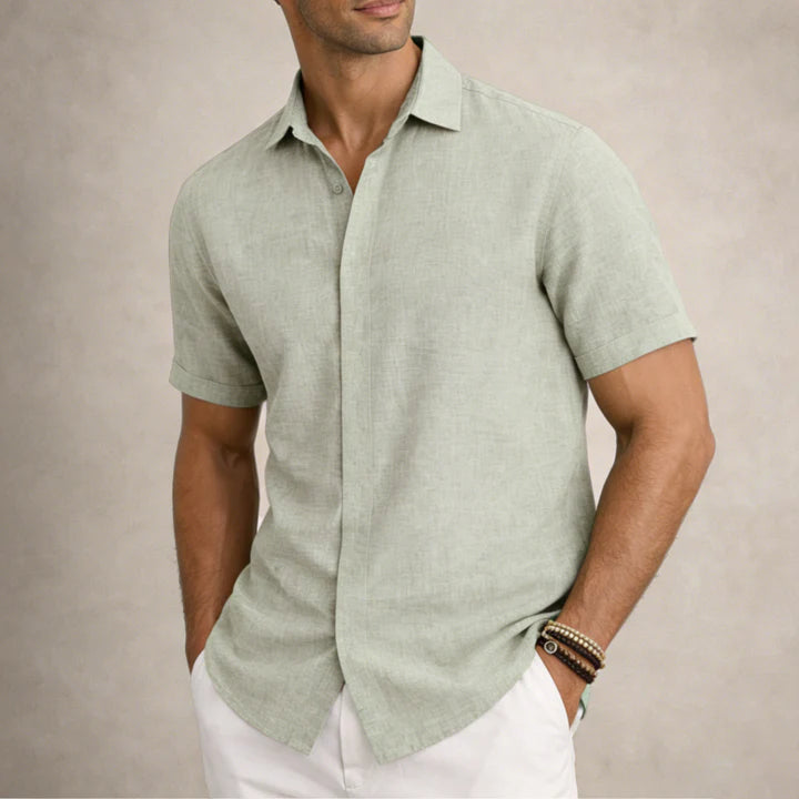 Men's Linen Cotton Blend Short Sleeve Shirt 10