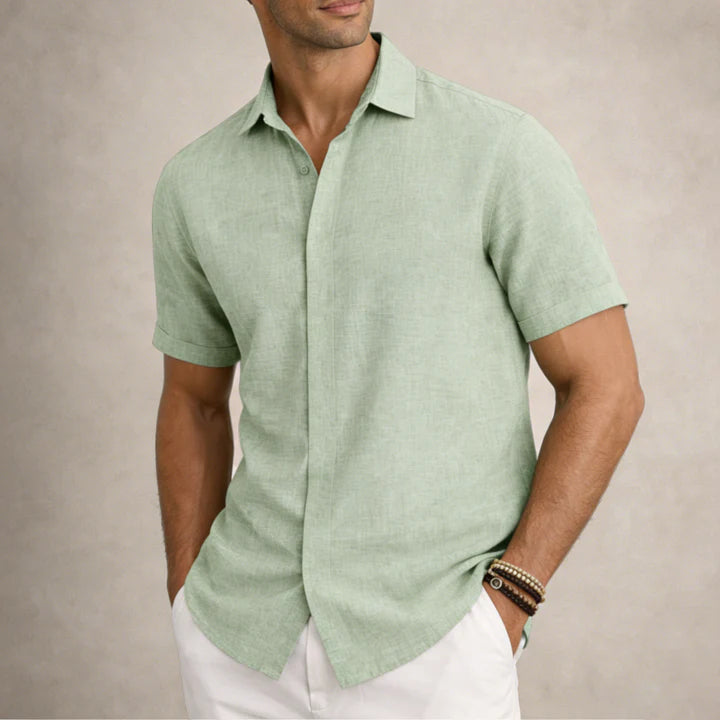 Men's Linen Cotton Blend Short Sleeve Shirt 11