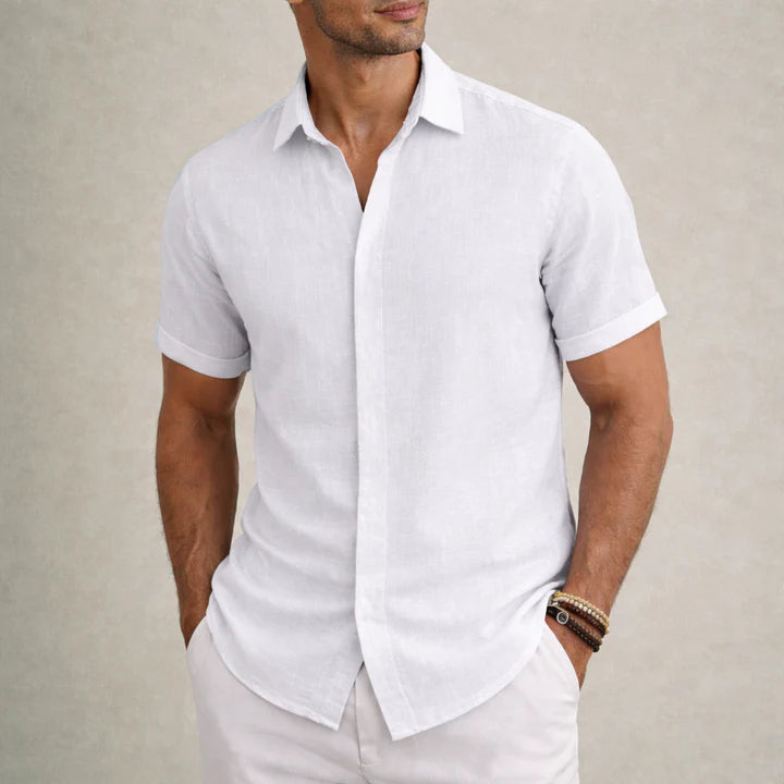 Men's Linen Cotton Blend Short Sleeve Shirt 12
