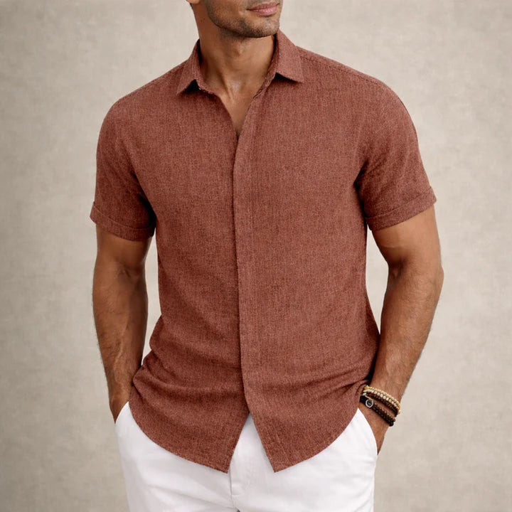 Men's Linen Cotton Blend Short Sleeve Shirt 13