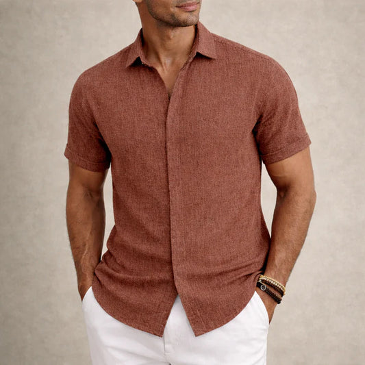 Men's Linen Cotton Blend Short Sleeve Shirt 13