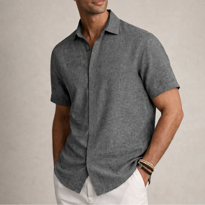 Men's Linen Cotton Blend Short Sleeve Shirt 14