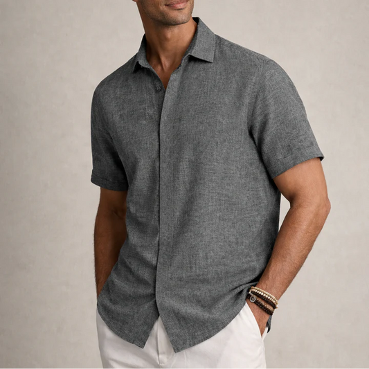 Men's Linen Cotton Blend Short Sleeve Shirt 14