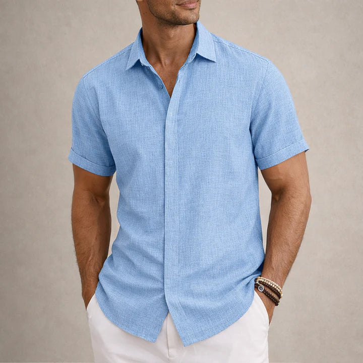 Men's Linen Cotton Blend Short Sleeve Shirt 6