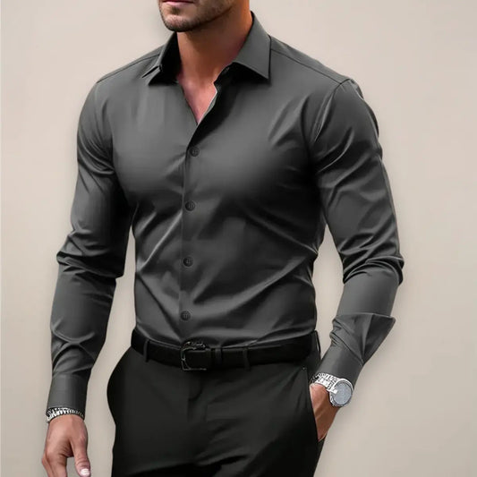 Men’s Long-Sleeve Shirt – Classic Notched Collar, Versatile Smart Style 0