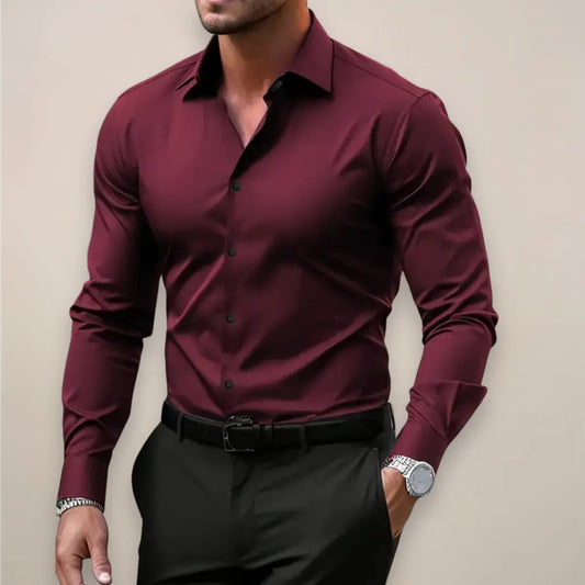 Men’s Long-Sleeve Shirt – Classic Notched Collar, Versatile Smart Style 1