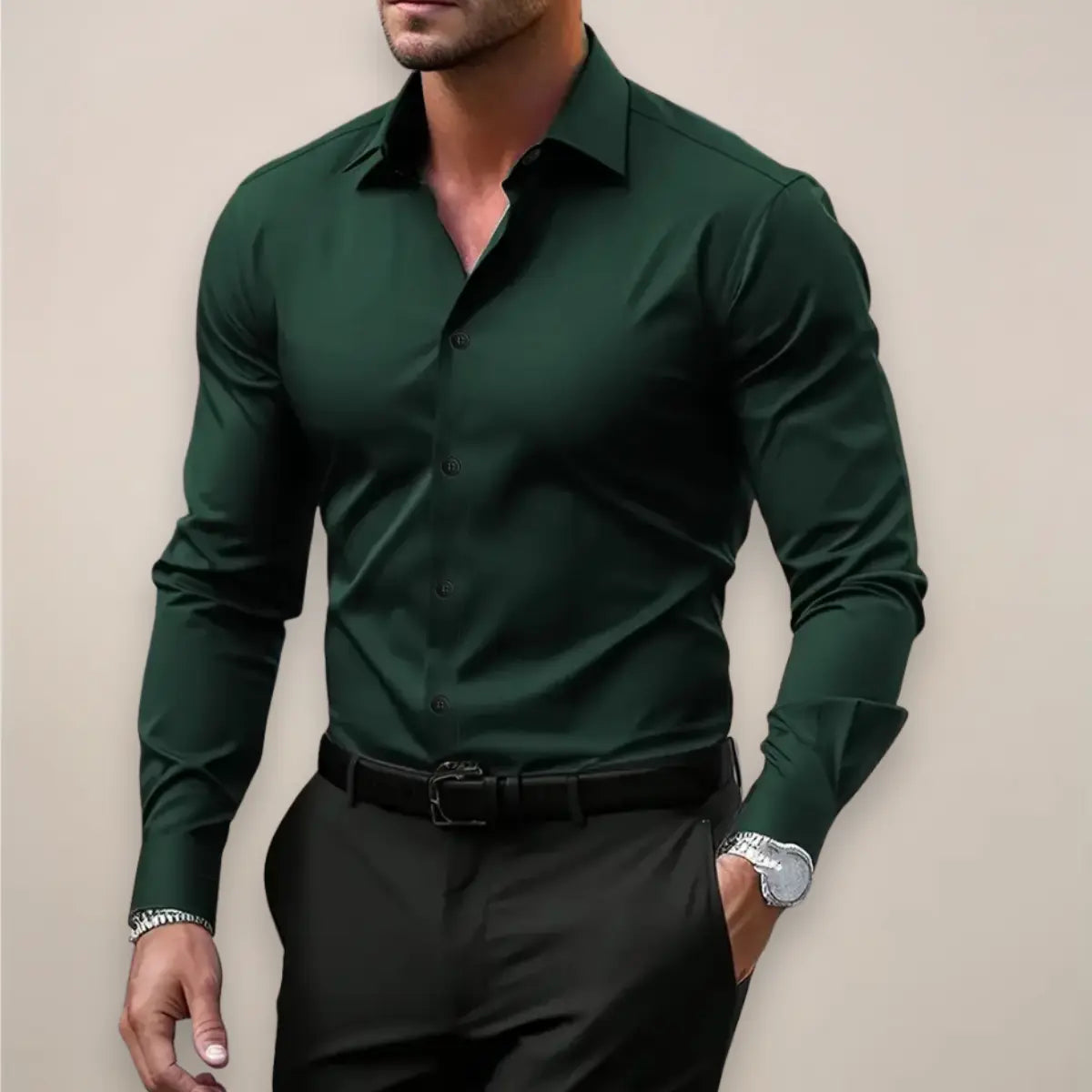 Men’s Long-Sleeve Shirt – Classic Notched Collar, Versatile Smart Style 2