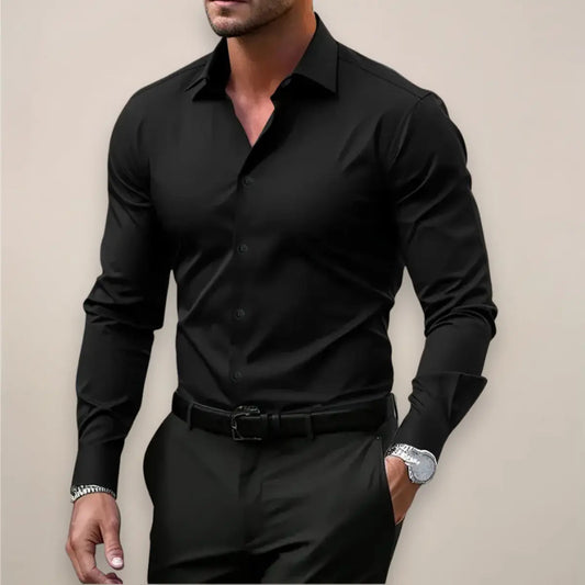 Men’s Long-Sleeve Shirt – Classic Notched Collar, Versatile Smart Style 5