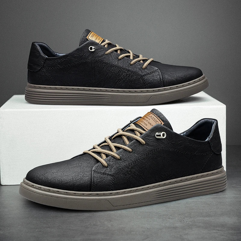 Men's Low-Top Faux Sneakers with Lace-Up and Stitched Panels 2