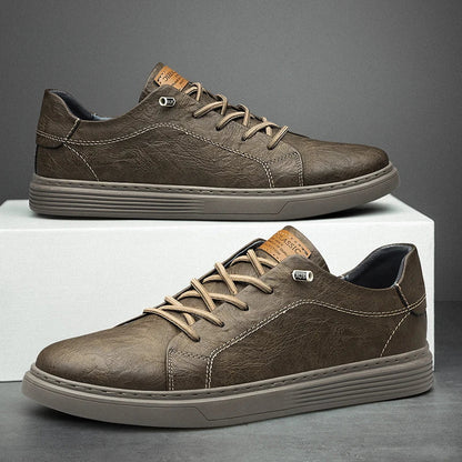 Men's Low-Top Faux Sneakers with Lace-Up and Stitched Panels 3