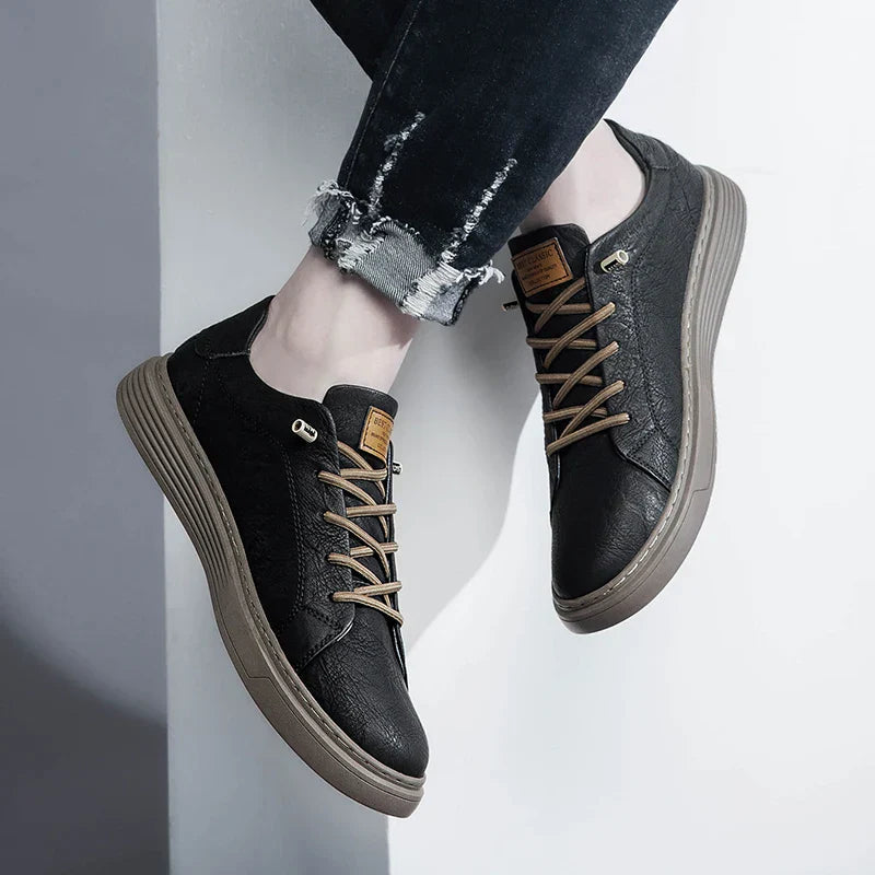Men's Low-Top Faux Sneakers with Lace-Up and Stitched Panels 4