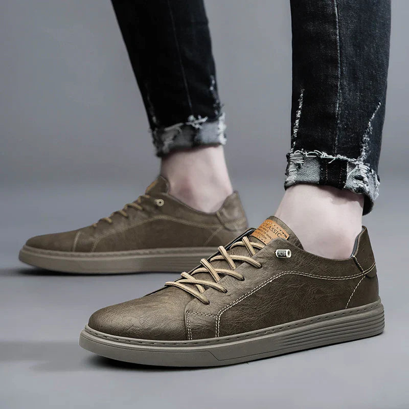 Men's Low-Top Faux Sneakers with Lace-Up and Stitched Panels 5