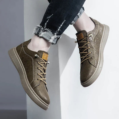 Men's Low-Top Faux Sneakers with Lace-Up and Stitched Panels 6