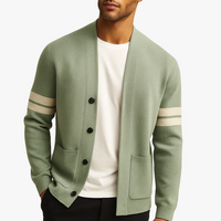 Men's Merino Blend Cardigan with Sleeve Stripes and Patch Pockets 0
