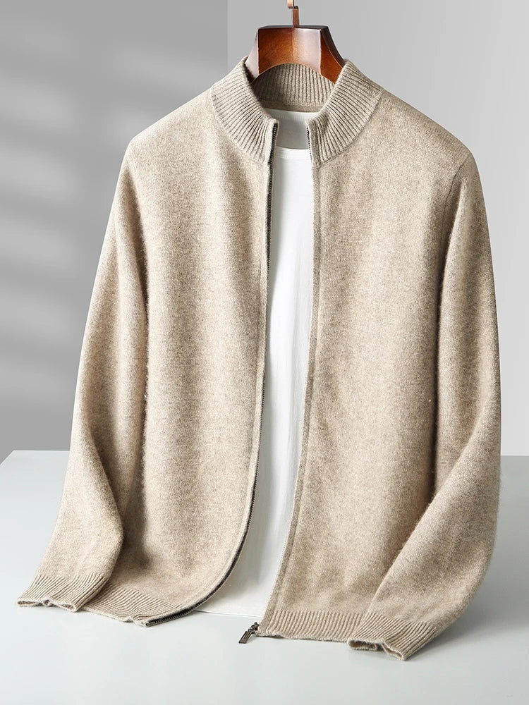 Men's Merino Cardigan with Full Zip and Mock Neck 1