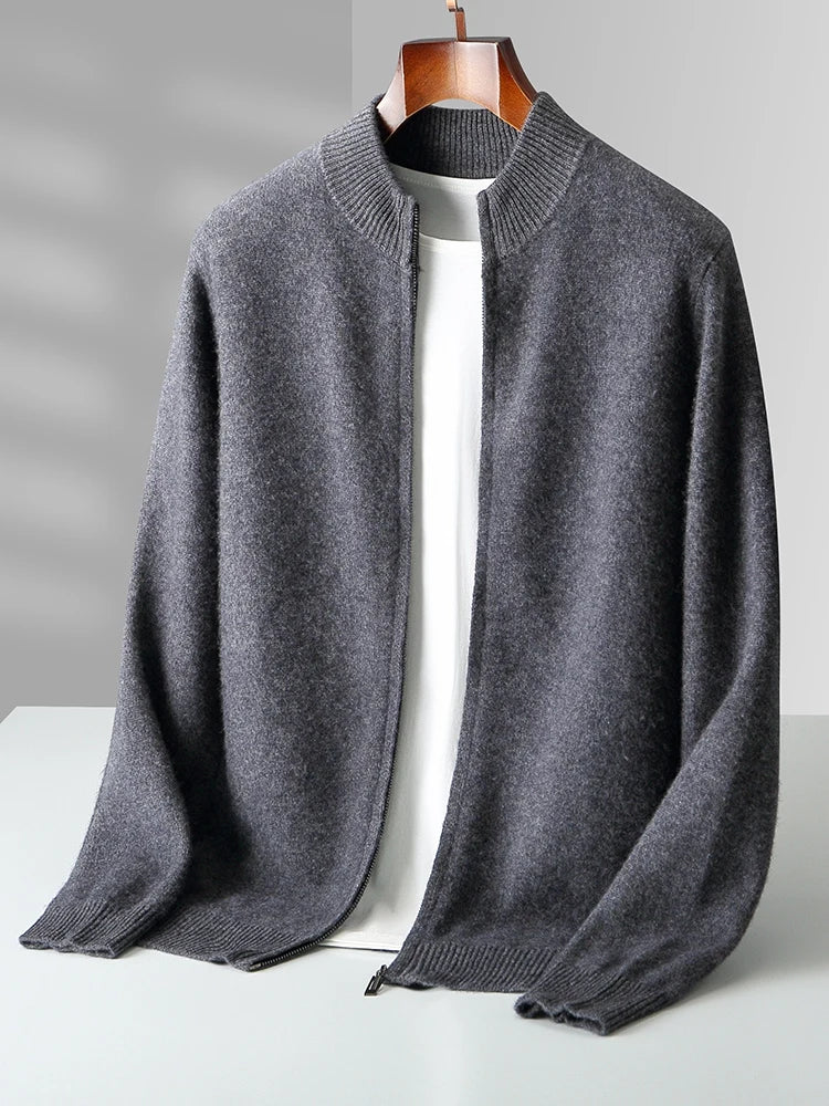 Men's Merino Cardigan with Full Zip and Mock Neck 2