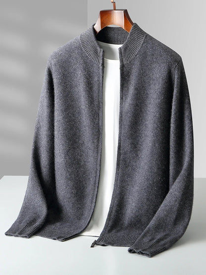 Men's Merino Cardigan with Full Zip and Mock Neck 2