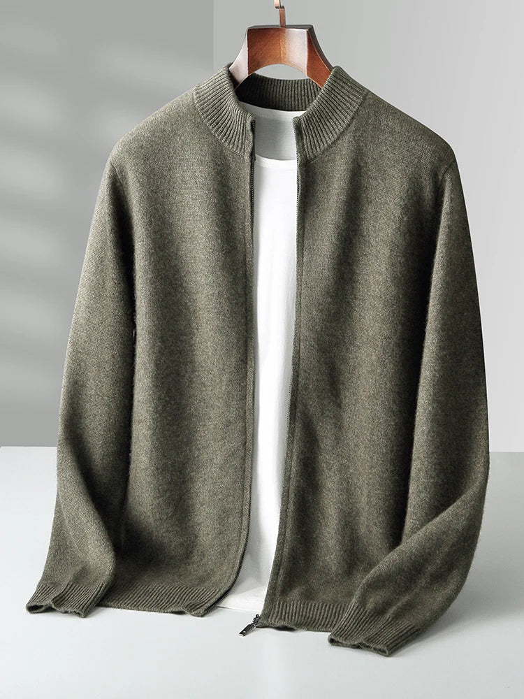 Men's Merino Cardigan with Full Zip and Mock Neck 4