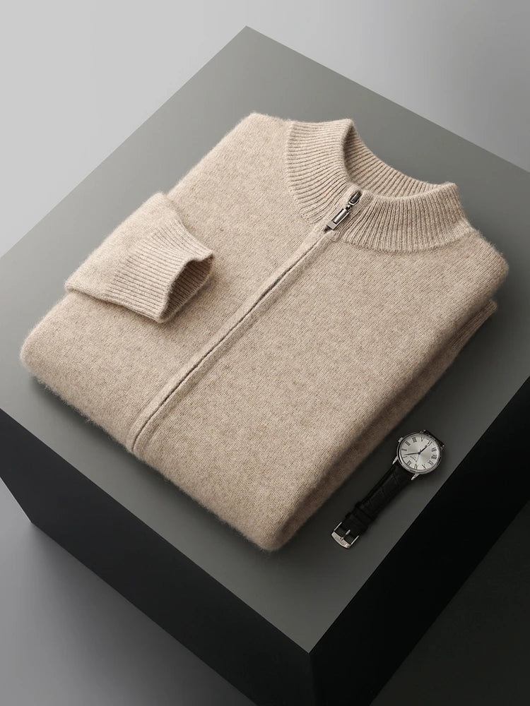 Men's Merino Cardigan with Full Zip and Mock Neck 7