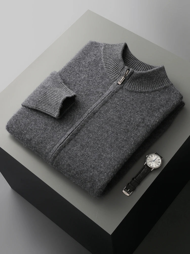 Men's Merino Cardigan with Full Zip and Mock Neck 8