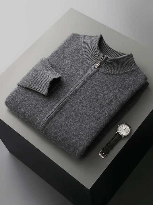 Men's Merino Cardigan with Full Zip and Mock Neck 8