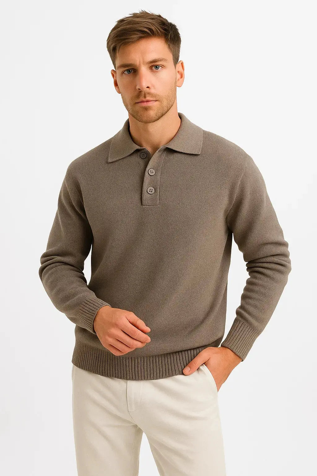 Men's Polo Sweater Cotton Blend Classic Knit Pullover with Structured Collar 0