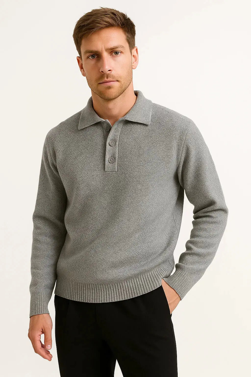 Men's Polo Sweater Cotton Blend Classic Knit Pullover with Structured Collar 1
