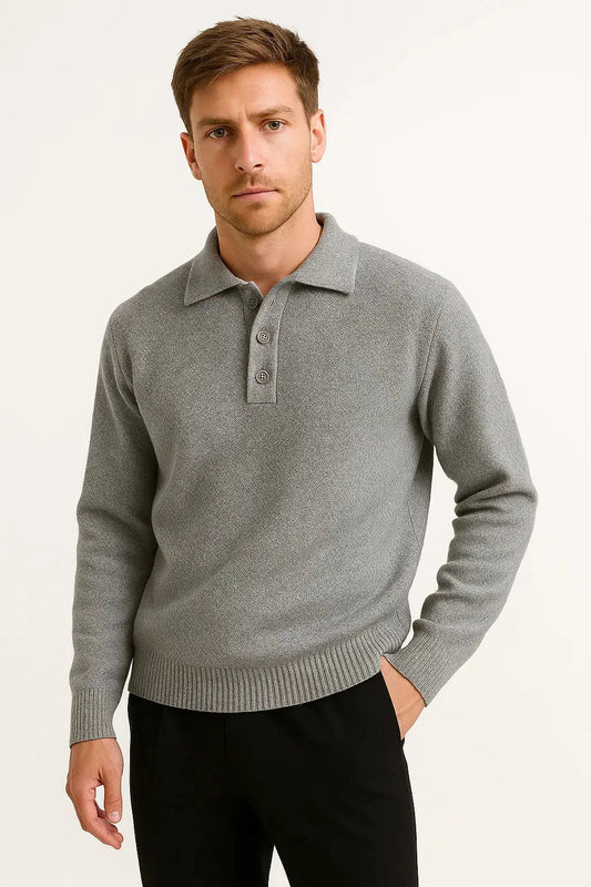 Men's Polo Sweater Cotton Blend Classic Knit Pullover with Structured Collar 1