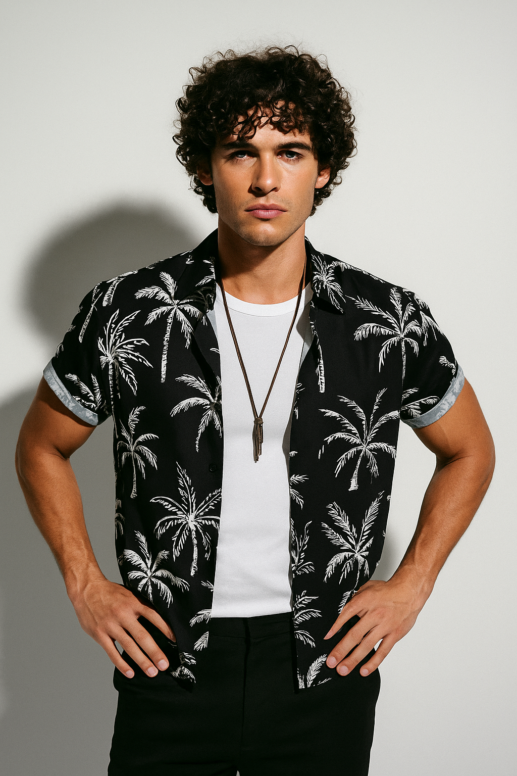 Men’s Printed Palm Shirt Lightweight Casual Short Sleeve 0